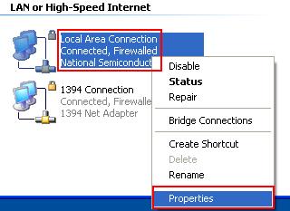 Local Area Connection Properties