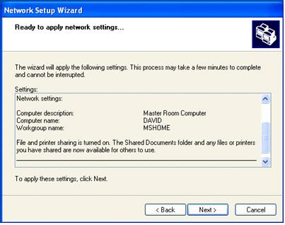 Wizard Network Settings